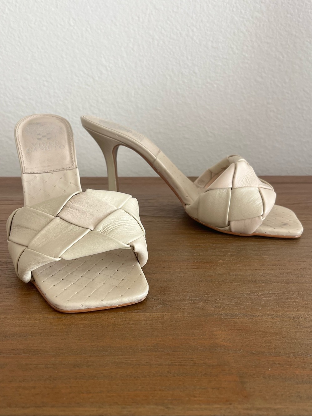 Vince Camuto Brelanie Woven Leather Kitten Heel Mules